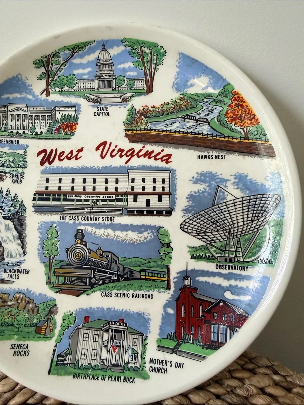 Vintage West Virginia Souvenir Decorative Plate